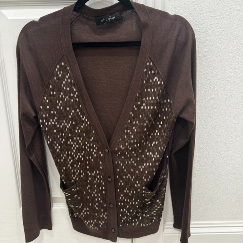 St John Brown Sequin Sweater Top. Size M